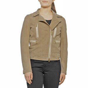NEW $2500 Bogner Laeli-L Suede Jacket! Mossy Brown With Gold Hardware Moto Style
